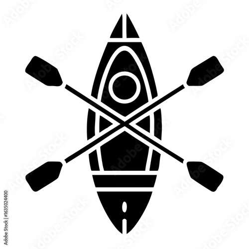 Kayak with Paddles Flat Icon, Black & White, Transparent Background
