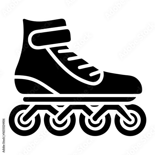 Inline Skate Flat Icon, Black & White, Transparent Background