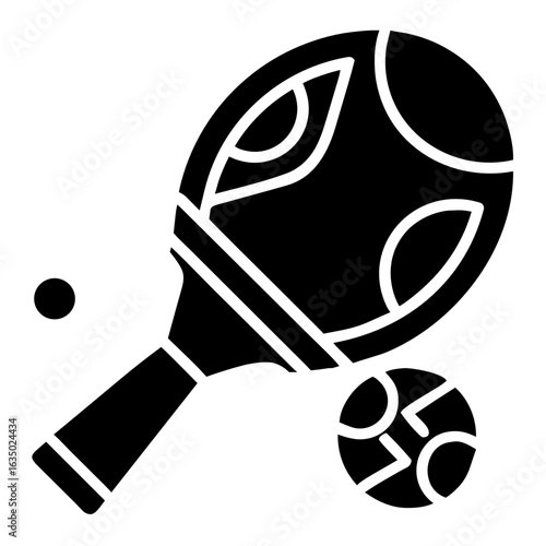 Table Tennis Paddle and Ball Flat Icon, Black and White, Transparent Background