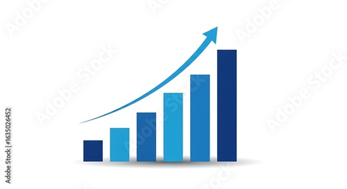Free Download A four-bar graph in shades of blue showing an increase and an arrow pointing up, representing progress. - GFXLoad