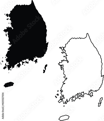 Map of South Korea Silhouette Flat and Outline Design