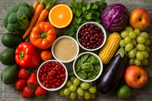 Wallpaper Mural Fresh vegetables, fruits, and healthy grains for a nutritious lifestyle healthy lifestyle background Torontodigital.ca