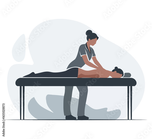 Professional Massage Therapy Session - Spa Treatment Table Relaxation Wellness Healthcare Vector Illustration