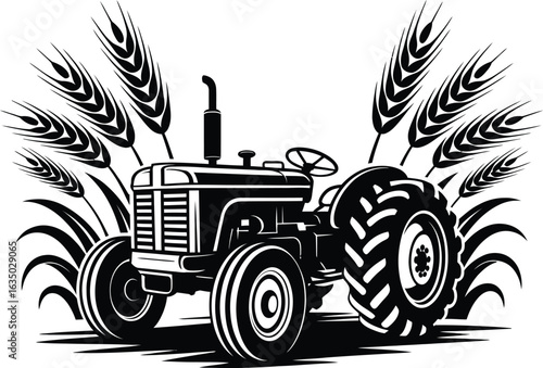 Tractor in the Wheat Field: An illustrated image of a vintage tractor standing proudly in the midst of a wheat field, it captures the heart of rural life.