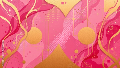 abstract gold geometric shapes on pink backdrop