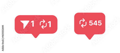 Share, like, comment, repost social media ui icons on white background. Pink bubble icon set for websites, blog, mobile interfaces