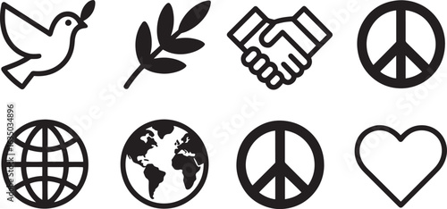 Harmonious Icons of Accord A Vector Set Representing Peace, Unity, and Global Cooperation Initiatives