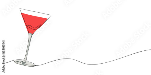 Single line drawing of a cocktail. Colored continuous line martini icon. Vector illustration.