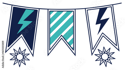 Festive party banner celebration decoration flags and lightning bolt design art