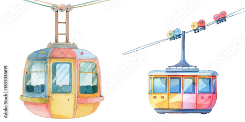 cute cable car watercolor vector illustration
