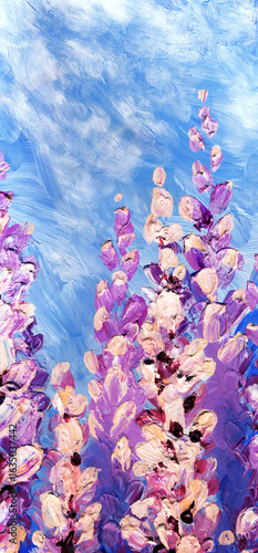Oil painting. Bright wisteria flowers