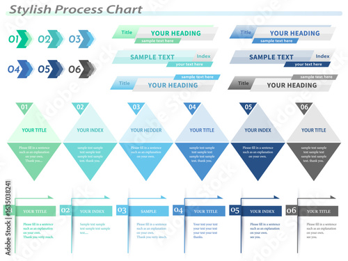 スタイリッシュなインデックスのフレーム ( フロー　　ビジネス　見出し　タイトル　小見出し　数字　背景　資料 )
