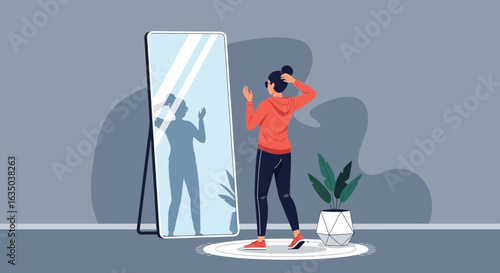 Young Woman Admiring Herself In A Full Length Mirror