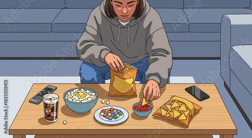 Casual Night With Snacks And Tv In The Living Room