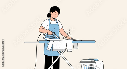 Woman Ironing Clothes For Laundry Service At Home