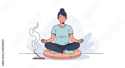 Woman Doing Meditation With Aroma Therapy For Wellness and Serenity