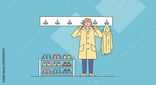 Preparing For Rainy Weather In Modern Home Minimalistic Vector Design