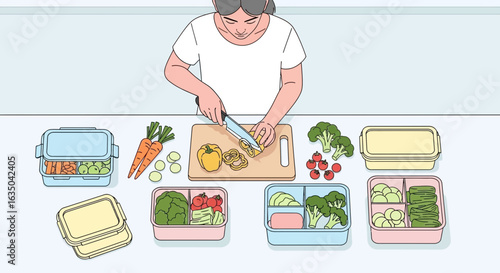 Woman Preparing Healthy Meal Preps for Lunch Boxes in the Kitchen
