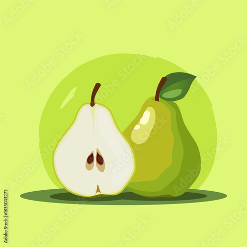 healthy and juicy green pears isolated on bright colorful background. Vector fruit illustration in flat style. Summer clipart for diet design, healthy lifestyle, nutrition