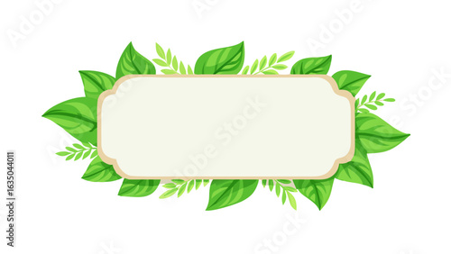 Green leaves frame vector design, nature border, organic banner, natural element
