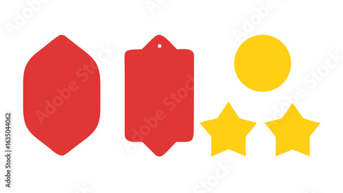Shapes stars oval tag red yellow graphic design vector art illustration image
