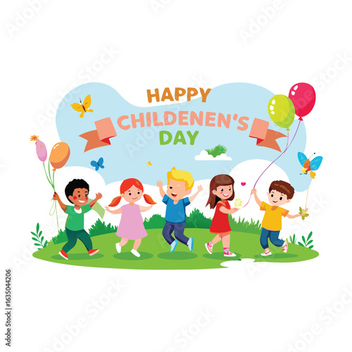 Colorful greeting card for happy children's day 2025