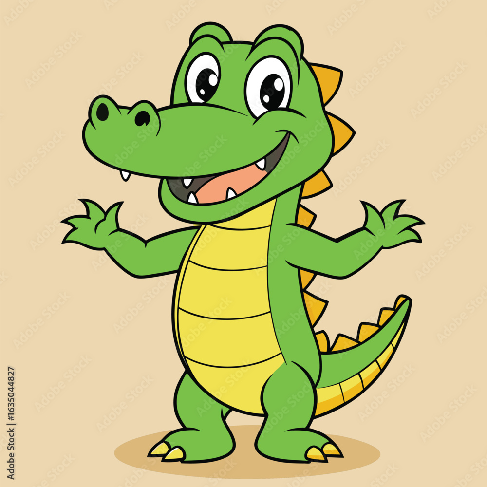 Fototapeta premium Cute cartoon alligator smiling with open arms, friendly character