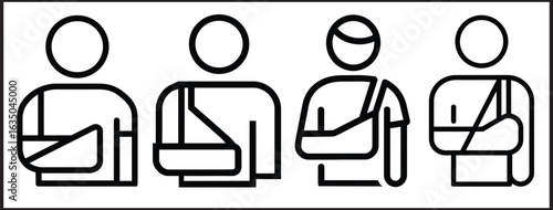 Broken arm line icon set