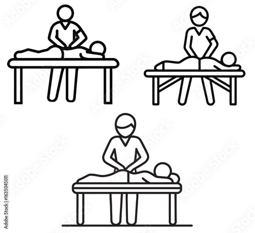 Massage Therapy Line Icons Set - Spa Treatment Table Relaxation Wellness Vector Illustration Collection
