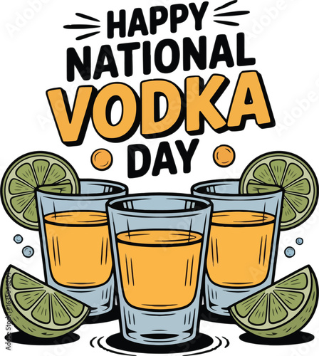 Happy National Vodka Day Celebration with Shots and Lime Slices