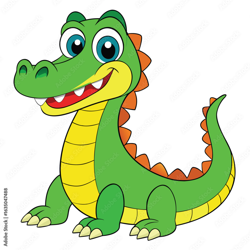 Fototapeta premium Cute green cartoon alligator smiling with teeth showing, isolated on white background
