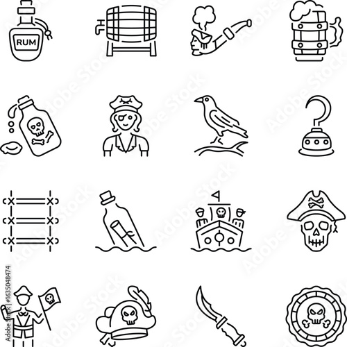 Set of Seafaring Outline Style Icons 

