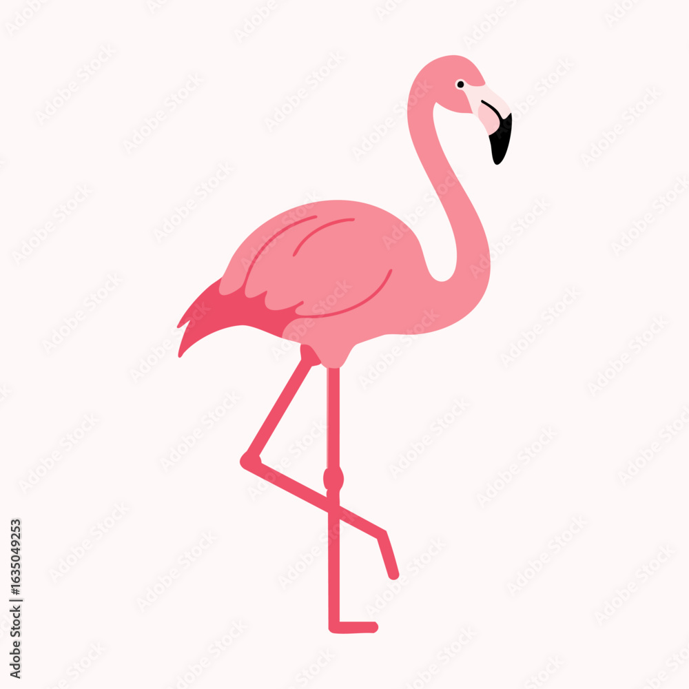 Fototapeta premium Flat Style Flamingo Standing on One Leg