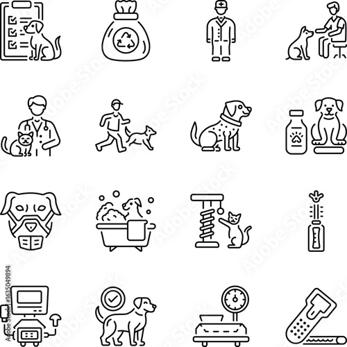 Collection of Pet and Veterinary Line Icons 

