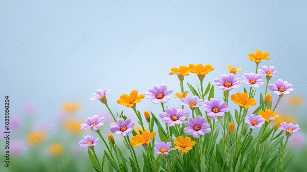 Fototapeta premium Vibrant Wildflowers Blooming in a Gentle Pastel Background