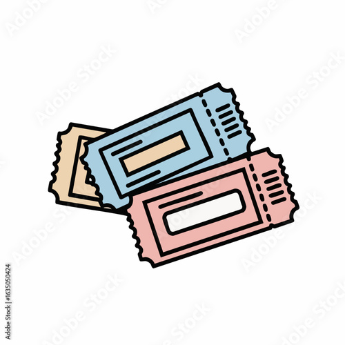 Vector Illustration of Colorful Ticket Stubs for Event Planning, Entertainment Blogs, Ticketing Websites, and Social Media Content  