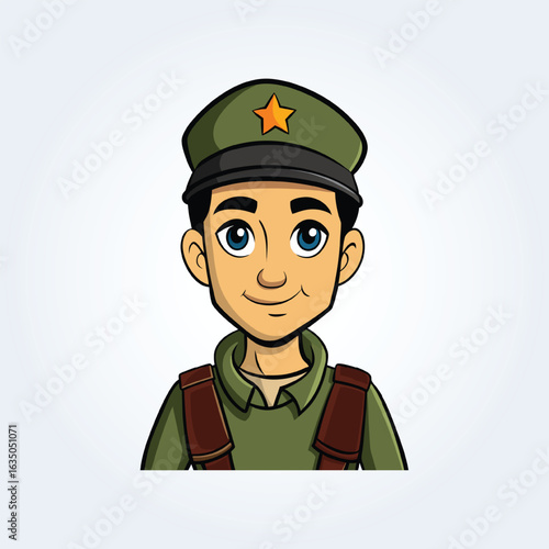 An illustration character of an pakistani army man in a green cap