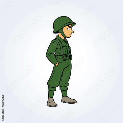 An illustration cartoon character of a pakistani military man in uniform  and standing