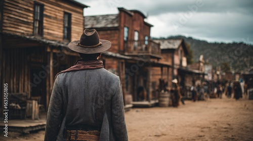 Vintage Cowboy Western Movie Scene in Wild West Landscape