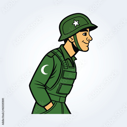 An illustration cartoon character of a pakistani military man