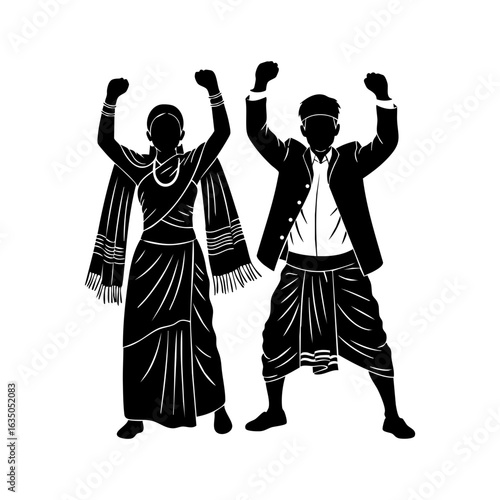 Manipuri Phanek Innaphi Jacket Dhoti Couple Vector - Traditional Cultural attire Logo