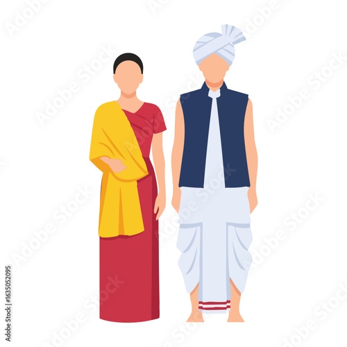 Manipuri Phanek Innaphi Jacket Dhoti Couple Vector - Traditional Cultural attire Logo