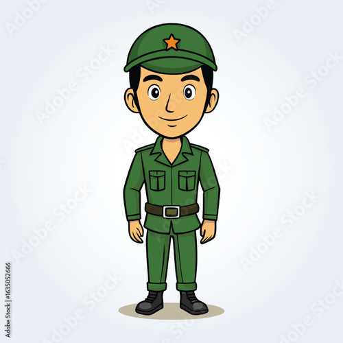 An illustration cartoon character of an military man in uniform