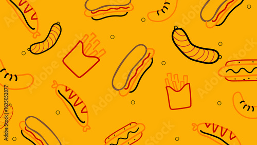 Fried sausage and fries background