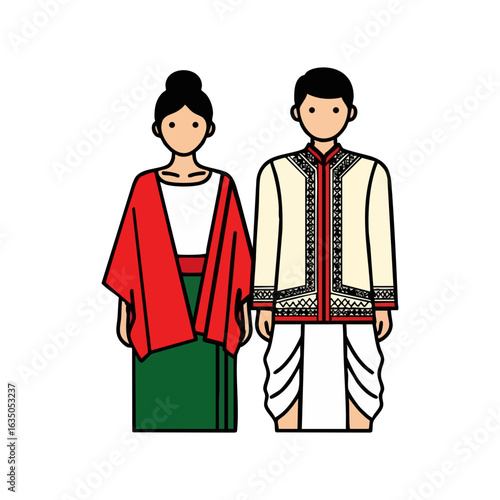 Manipuri Phanek Innaphi Jacket Dhoti Couple Vector - Traditional Cultural attire Logo