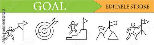  Goal Achievement and Success Line Icon Set