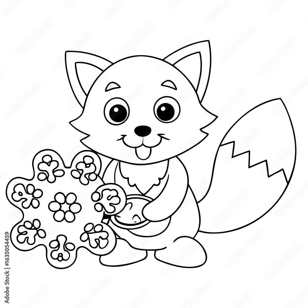 Obraz premium Printable Smiling Fox Baking Snowflakes Outline