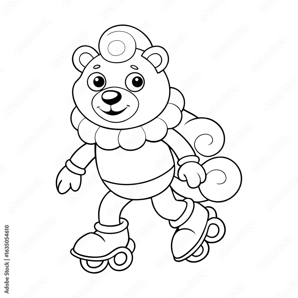 Fototapeta premium Printable Smiling Polar Bear Skiing Outline