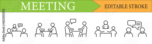  Business Meeting and Collaboration Line Icon Set