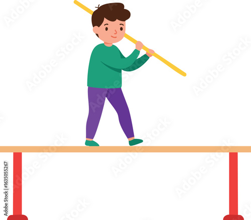Boy practicing pole vault on track and field equipment in sports activity vector illustration 
